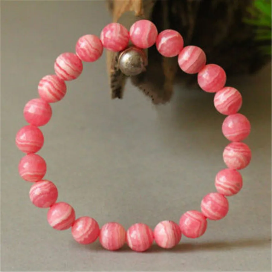 Natural Rose Rhodochrosite Argentina Women Bracelet Gemstone Round Beads Love Healing Woman 6mm 7mm 8mm Rhodochrosite AAAAA