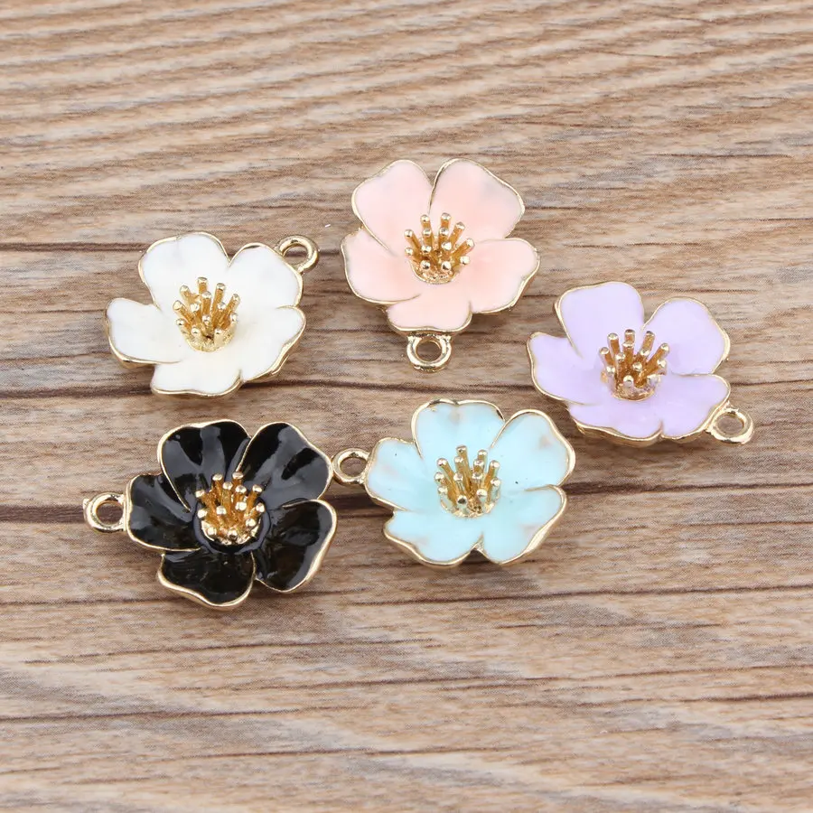 10pcs/lot Hibiscus mutabilis Beautiful flower pendant alloy enamel Charm DIY accessories of necklace bracelet headdress