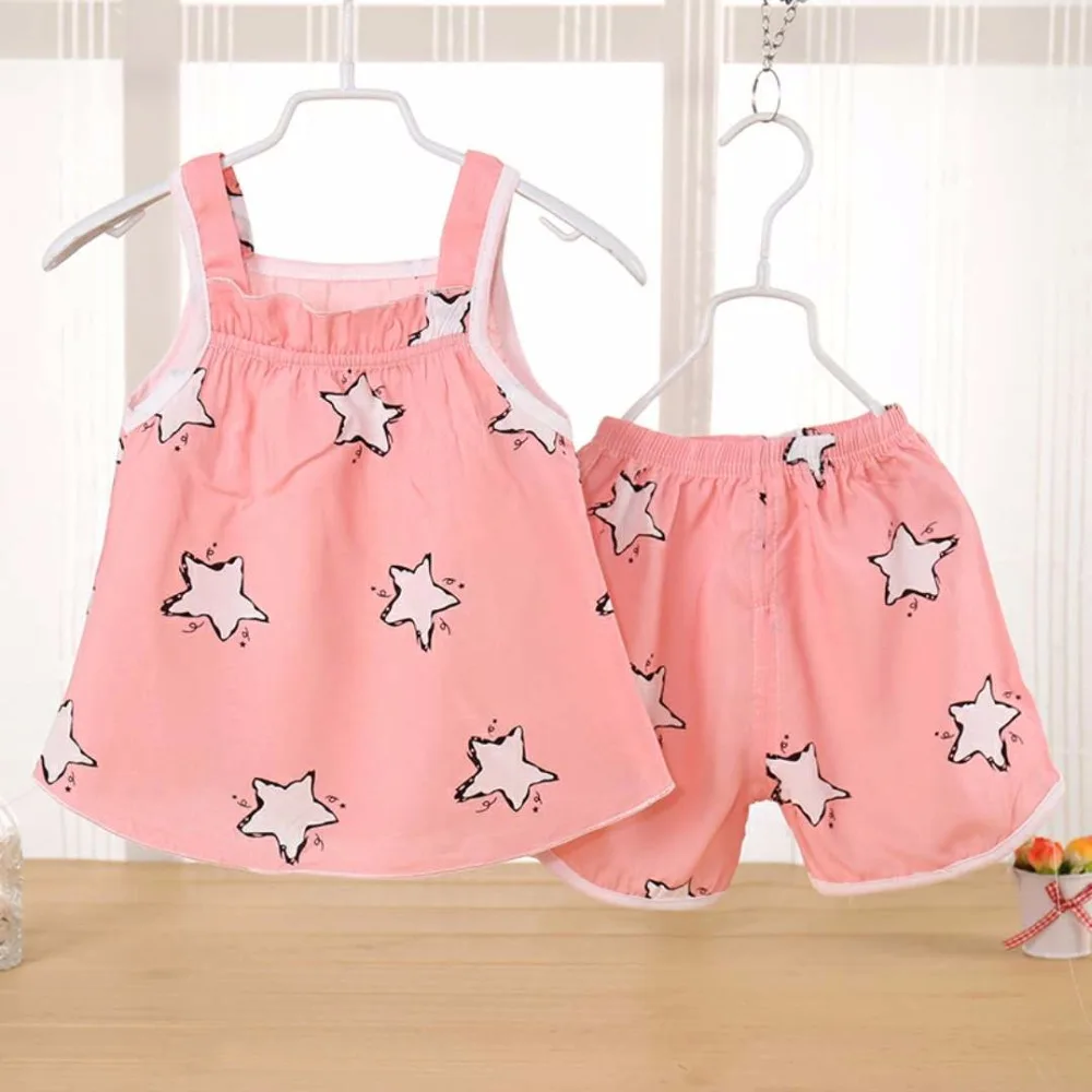 Summer Baby Girls Clothes Set Cotton Sleeveless + Shorts 2pcs Infant Girls Clothing Sunsuit Backless Outfit Toddler