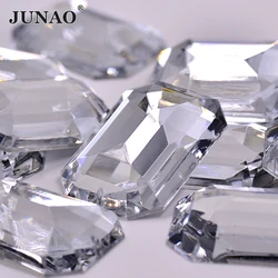 JUNAO 30*40mm 20pcs Sew On Clear White Large Rhinestones Applique Rectangle Crystal Strass Flatback Sewing Acrylic Stones Crafts