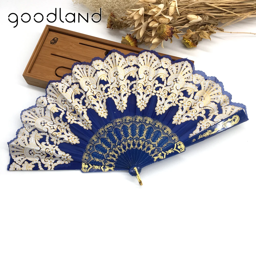 

Free Shipping High Quality 1PC Luxury Rose Pattern Flower Floral Fabric Lace Ladies Folding Fan Craft Gift Decoration Favor Outd