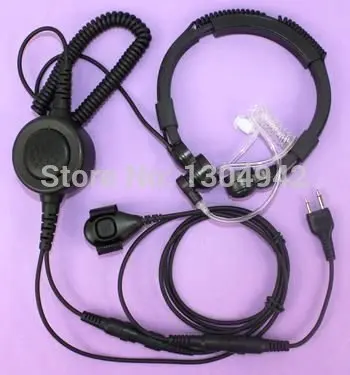 Military Grade Tactical Throat Mic Headset/Earpiece with BIG Finger PTT for Icom Radio 2-pin 122-952