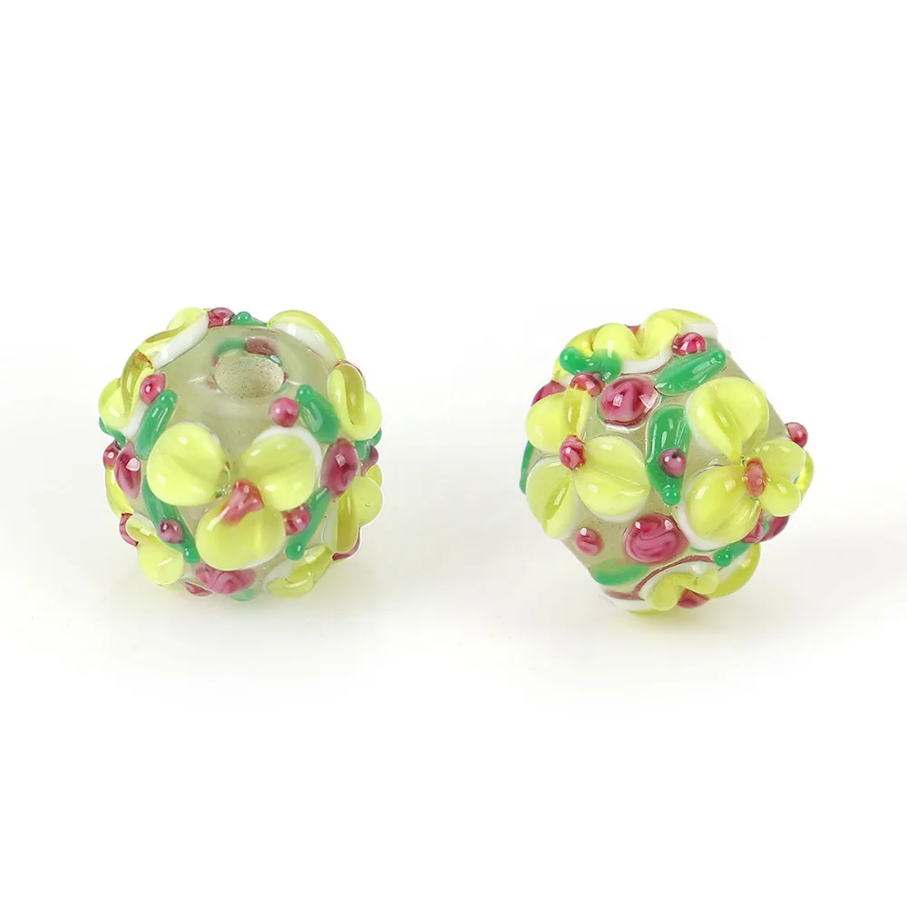 DoreenBeads Lampwork Glass Encased Floral Beads Round Flower Leaves About 13mm( 4/8") x 13mm( 4/8"), Hole: Approx 2.5mm, 1 Piece