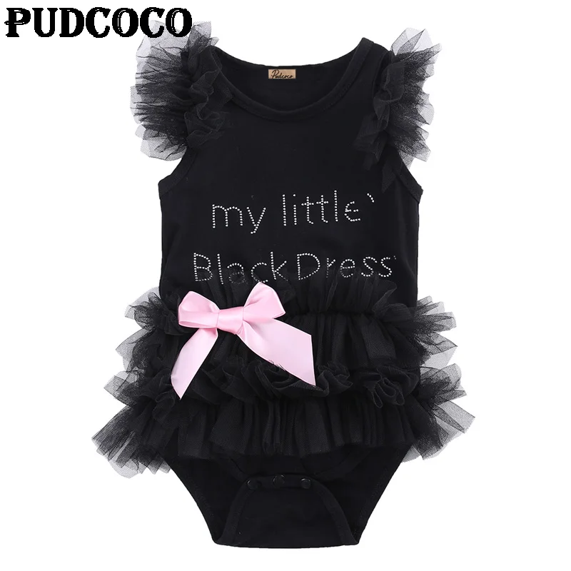 Kids Baby Girls Rompers Lovely Embroidered My Little Black Dress 2017 Summer Sleeveless Romper Mesh Decor Cute Jumpsuit 0-18M