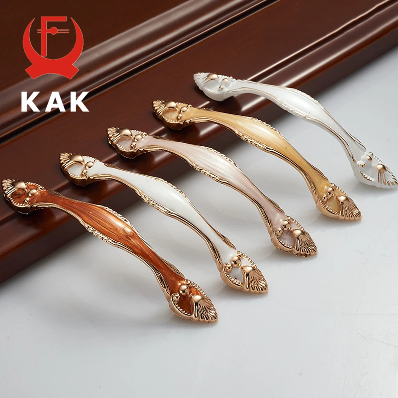 KAK Aluminium Alloy Amber Wardrobe Door Handles 96MM 128MM Drawer Knobs Cupboard Door Handles Pulls Pastoral Furniture Handle