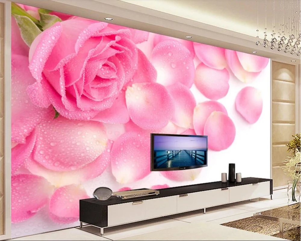 

Beibehang Custom wallpaper beautiful HD rose petals living room TV background wall home decoration background mural 3d wallpaper