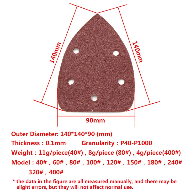 10pcs 140x90mm Self-adhesive Sandpaper Triangle Sander Grit 40-400 Sand Paper Sanding Disc Abrasive Tools For Polishing Wood