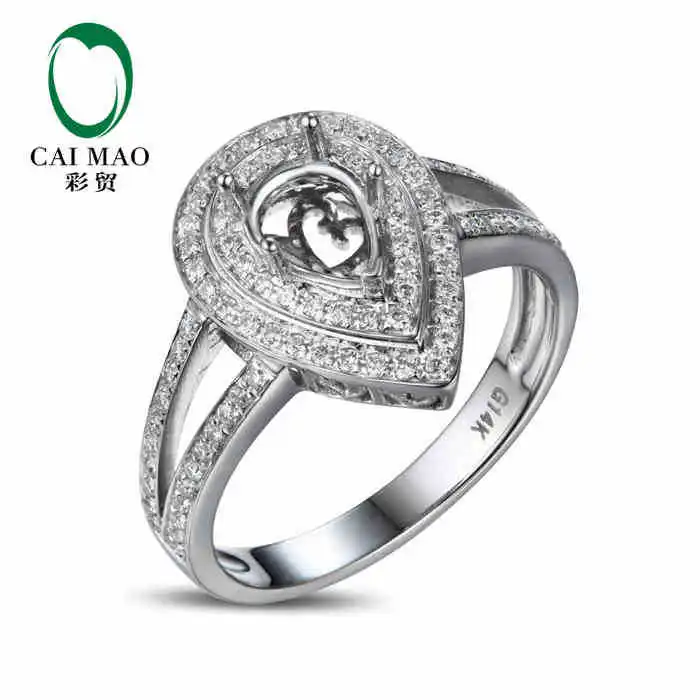 CaiMao Pear cut Semi Mount Ring Settings & 0.38ct Diamond 14k White Gold Gemstone Engagement Ring Fine Jewelry