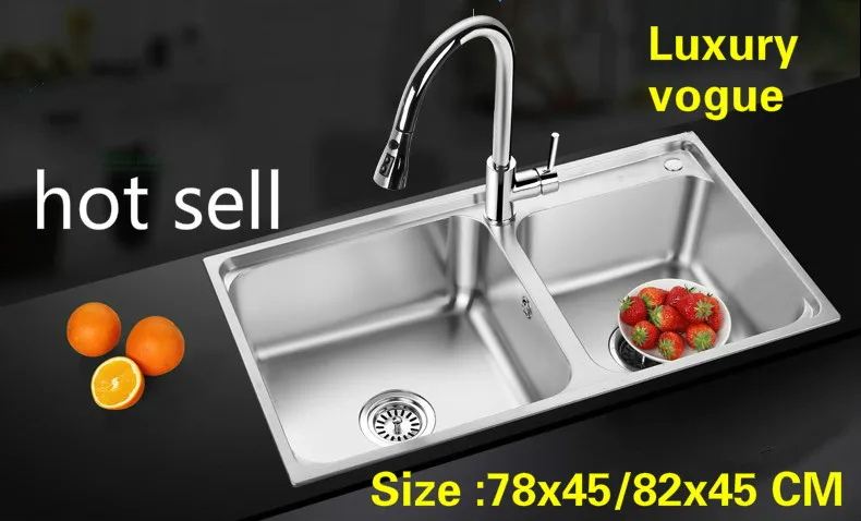 

Free shipping Apartment luxury kitchen double groove sink vogue do the dishes 304 stainless steel hot sell 780x450/820x450 MM