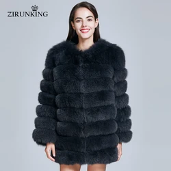 Zirunking本物のブルーフォックスの毛皮のコートの女性ナチュラル厚手ロングオーバーコート冬暖かい高品質古典的なファッション服ZC1726