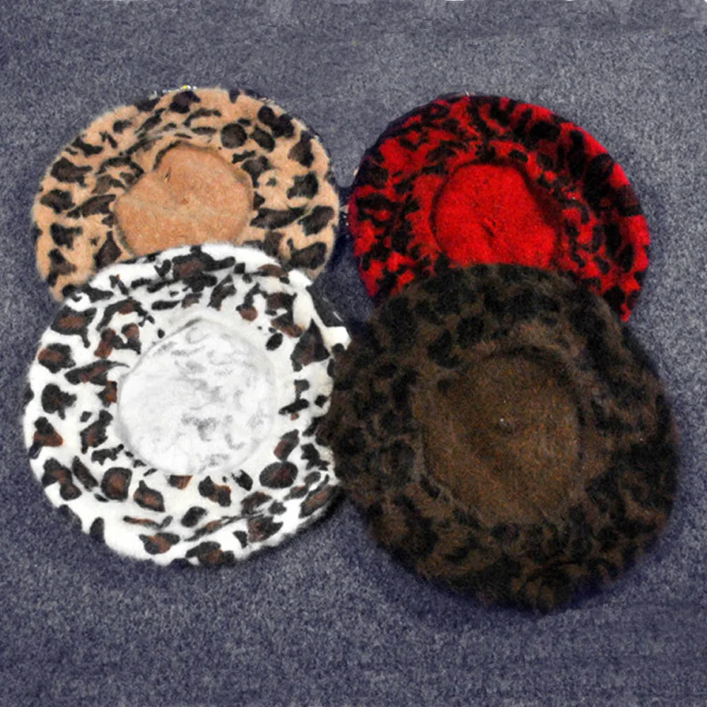 Women French Style Vintage Leopard Print Wool Soft Winter Warm Beret Beanie Hat HATBD0055