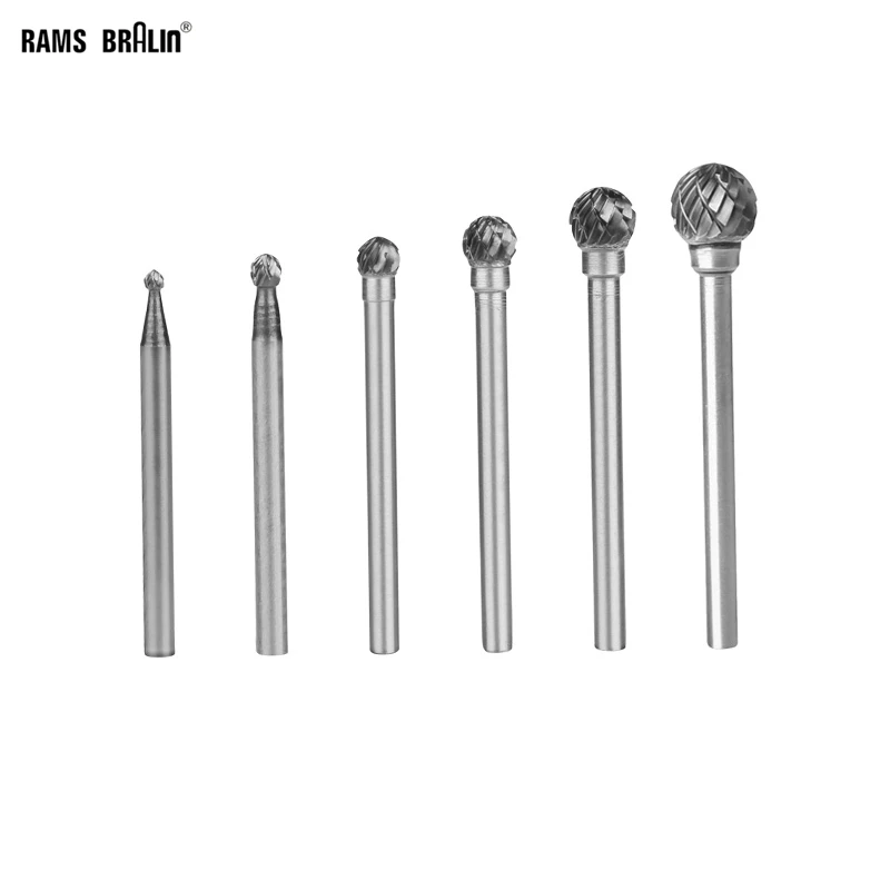 6 pieces 3mm Shaft Ball Carbide Burs Tungsten Steel Rotary Files Milling Cutter Grinder Drill Power Tool