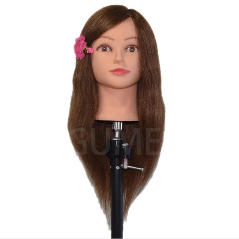 100% Human Hair Mannequins Head 18inch Training Head With Brown Hair Head Styling Professional Female Hairdresser Mannequin Head