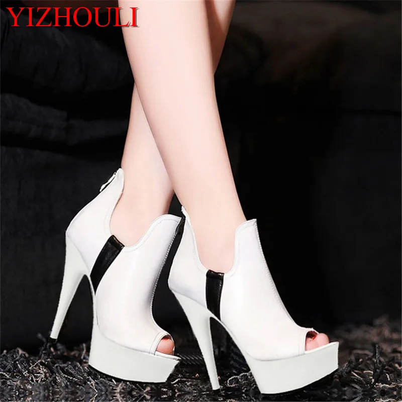 6 inch nightclub crazy stage shoes, white and black single shoes, 15 cm model party pole dancing heels