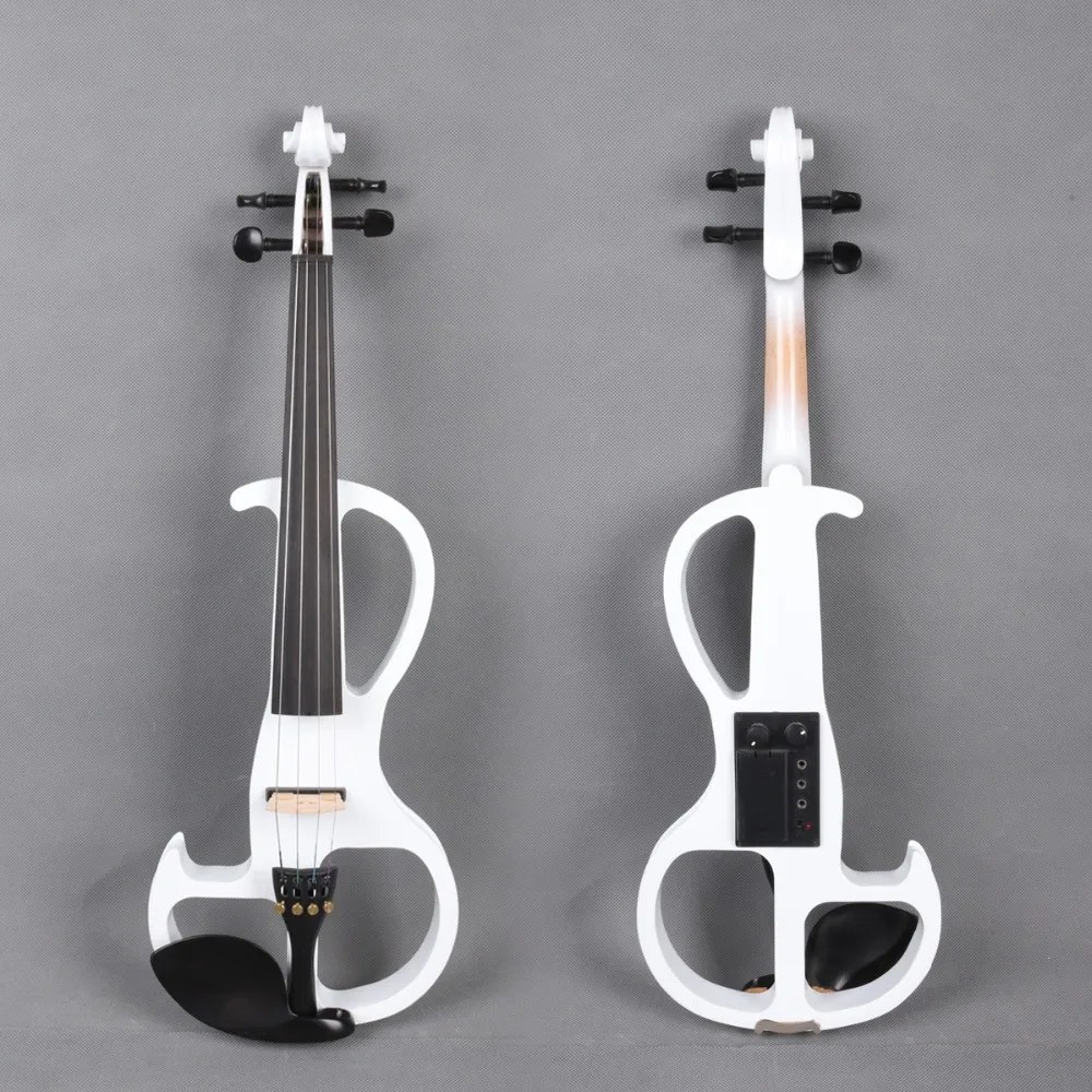 

4/4 Violin Full Size White Color Electric Violin Silent Pickup Sweet Sound Free Violin Case Bow