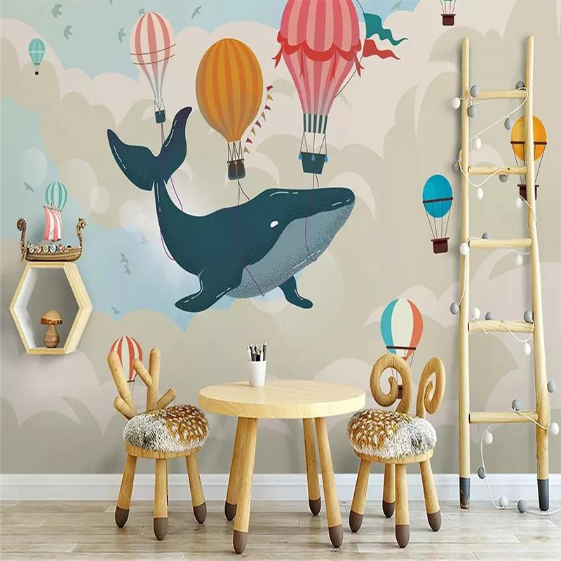 Nordic creative watercolor Mediterranean Sea whale background wall painting