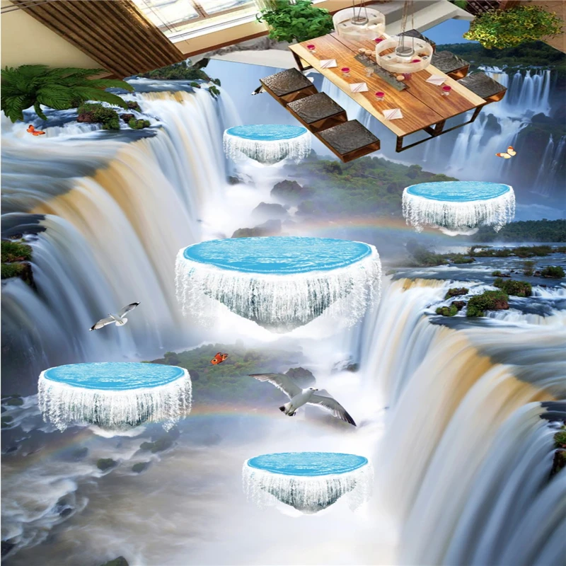 wellyu Waterfall Suspended Bird Bird Bathroom Kitchen Walkway 3D Floor Stickers Customize Large Fresco Floor Stickers