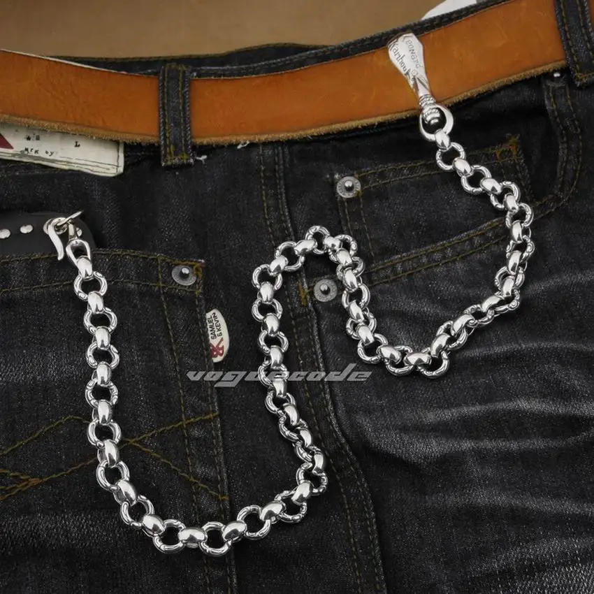 Huge Heavy 925 Sterling Silver Fashion KeyChain Mens Biker Rock Punk Wallet Chain 8F001WC (8J3)