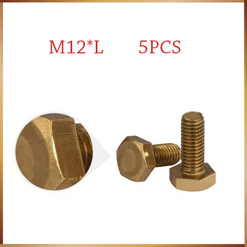 Free shipping 5pcs M12 m12*L Copper Metric Thread Screws DIN933 Brass Hexagon Bolt Hex Head Screw