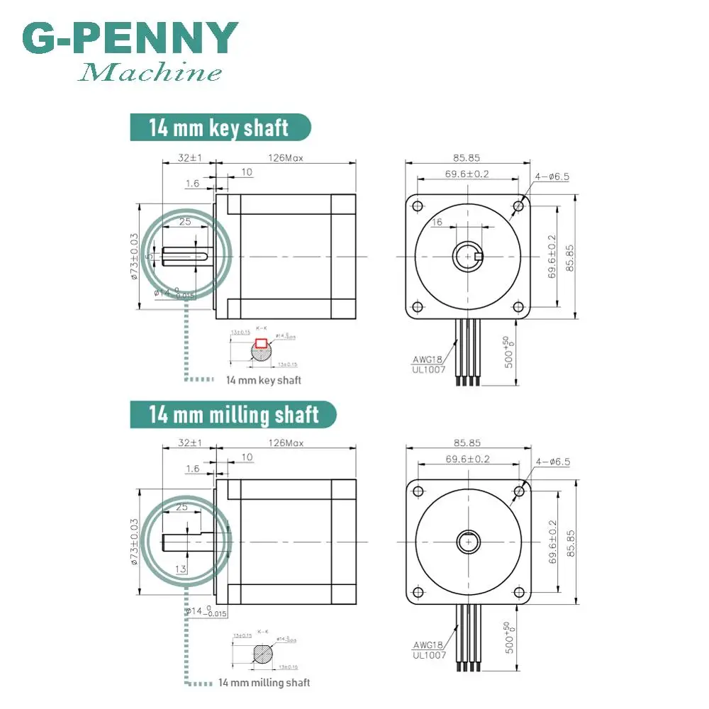 NEMA 34 Stepper Motor 86X126mm 9.5N.m 6A D14mm 1350Oz-in NEMA34 CNC Stepping Motor for CNC Engraving Milling Machine 3D printer