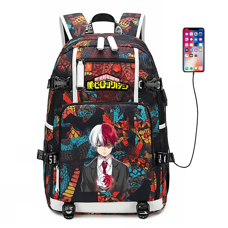 Large Capacity Waterproof Travel Bagpack My Hero Academia School Bags USB Charging Laptop Backpack Cosplay Canvas Daypack