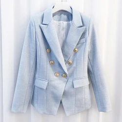 HIGH STREET Newest 2024  Designer Fashion Women's Breasted Color Gold Metal Lion Buttons Double Blazer Jacket