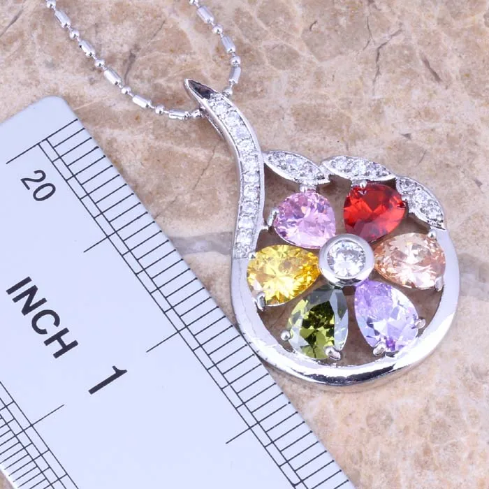 Unique Multicolor Multigem Silver Plated Earrings Pendant Necklace Fashion Jewelry Sets S0788