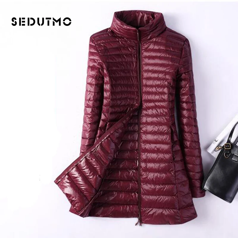 SEDUTMO Winter  Women Down Jackets Ultra Light Duck Down Coat Long Puffer Jacket Slim Black Parkas ED037