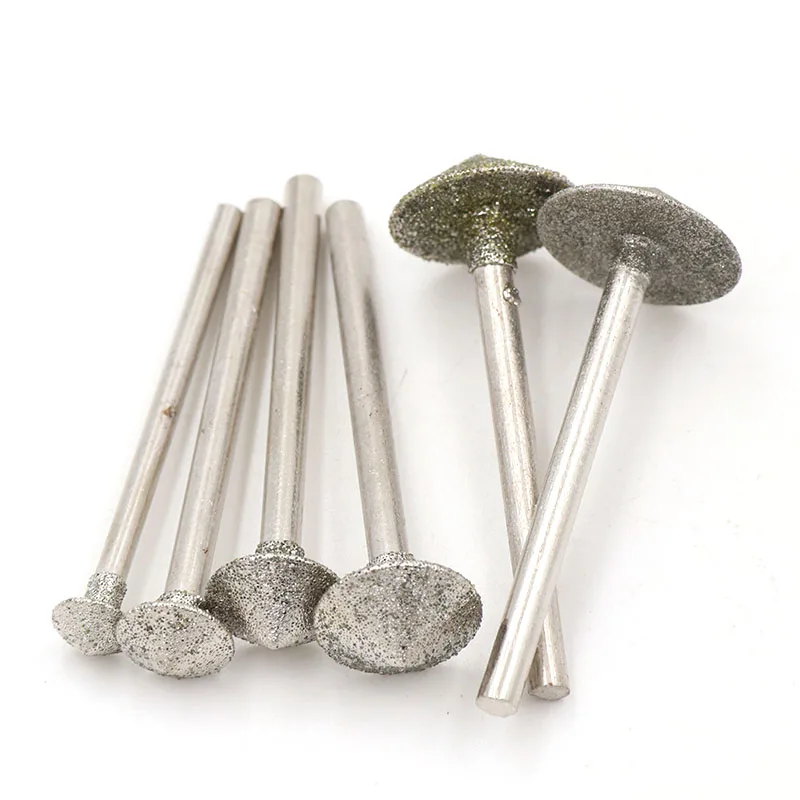 5pcs 2.35/3mm Shank Diamond Grinding Head Grinding Burrs Umbrella Type Bit Set for Amber Jade Dremel Rotary Carving Tool