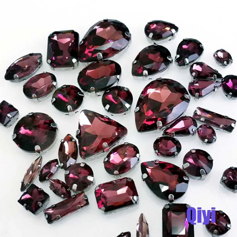 Sell at a loss! mixed shape Wine red cystal glass sew on rhinestones with silver base diy clothing accessories SWM08