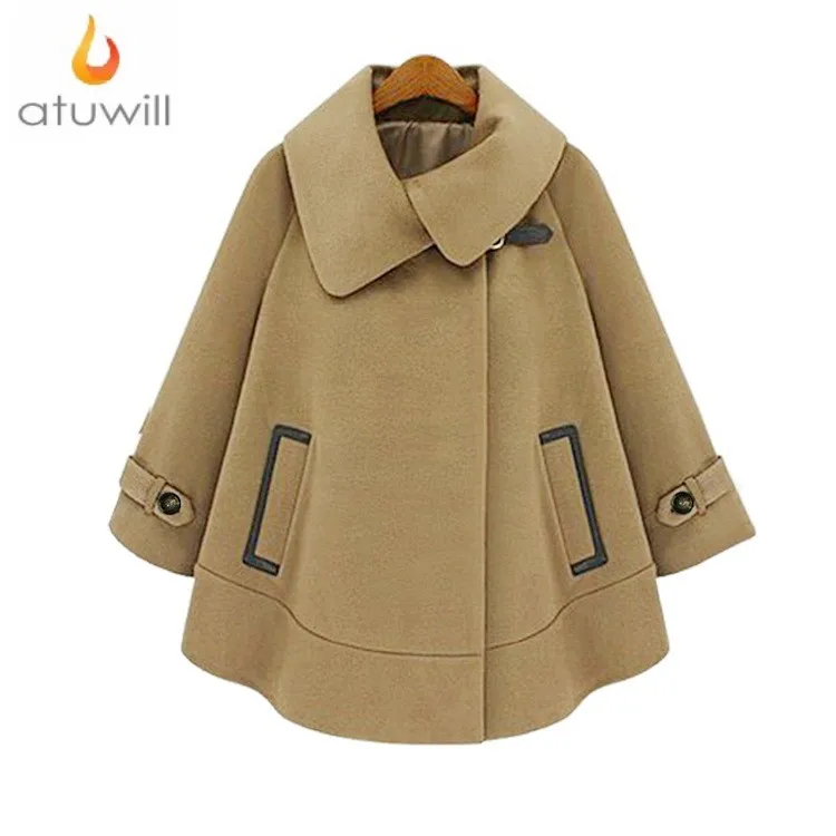

Atuwill spring winter Plus Size 4XL Fashion Dolman Woolen outerwear autumn winter British style velvet wool coats woman cloak