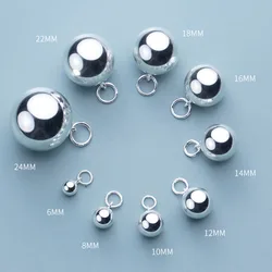 925 Sterling Silver Round Ball Charms(No Ringing) 5-24mm Glossy Ornament Pendants DIY Gift Necklace Jewelry Making Findings