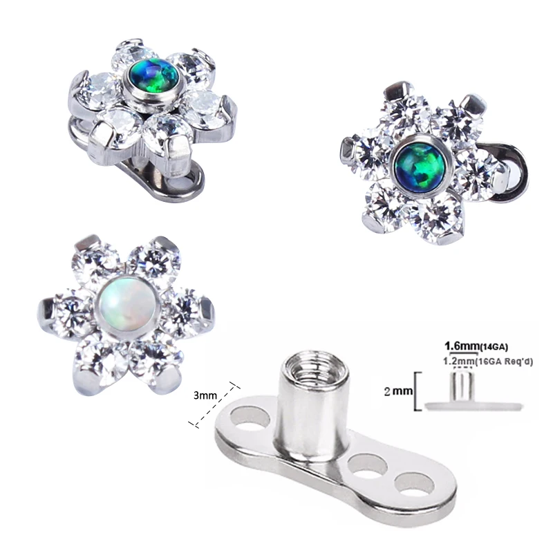 1Pc G23 Titanium & Opal Gem Micro Dermal Anchor Piercing Top Dermal Skin Diver Surface Piercings Hide Top Gauges body jewelry