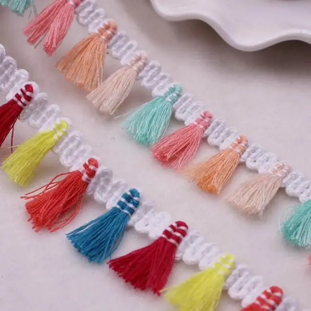 50yds DIY Color Tassel Lace Ethnic Fringe Lace Trim Ribbon Sewing Clothing Home Textile Curtain Bag Scarf Decorative Accessories