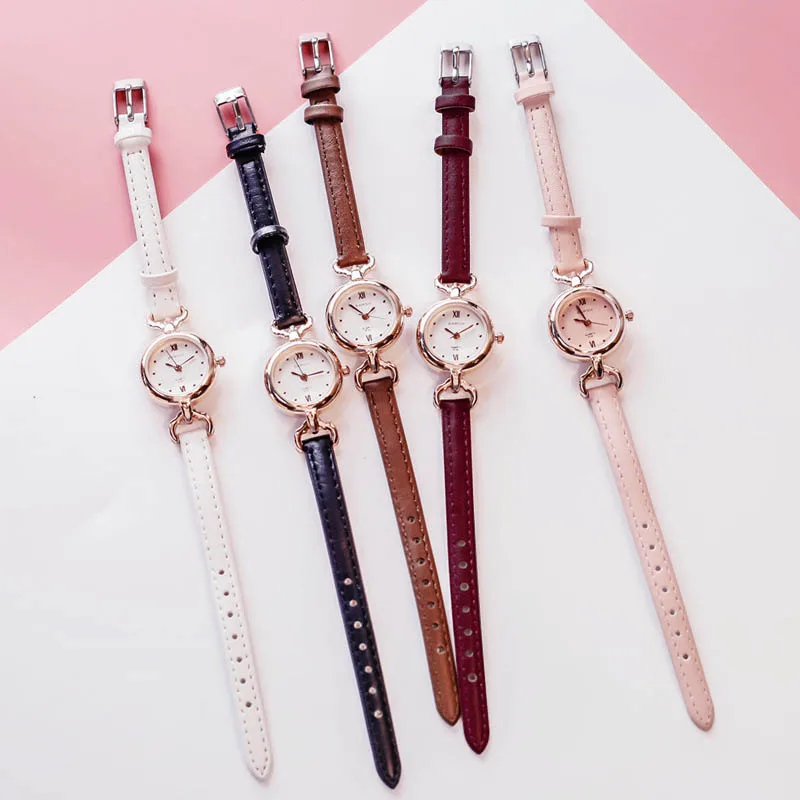 

Droppshiping Women Girl Simple Quartz Wrist Watch PU Leather Strap Mini Thin Dial Watches dg88