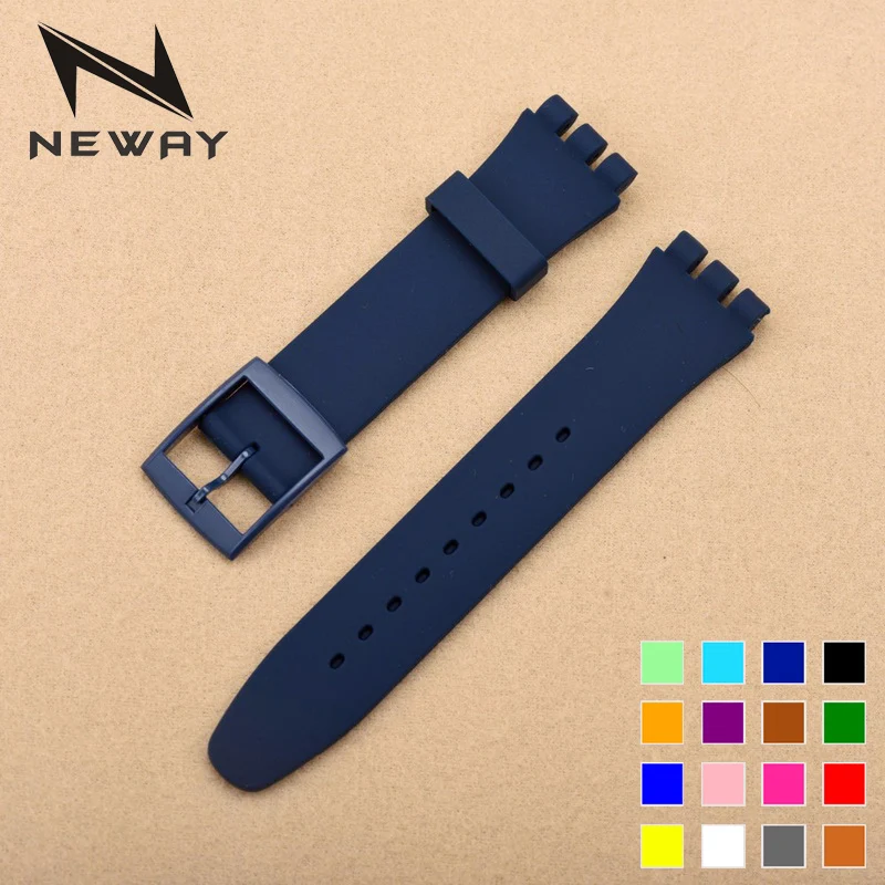 16mm 17mm 19mm Silicone Watch Band Straps Watch accessories For Men Women Watches Swatch Rubber Strap plastic buckle 13 colors