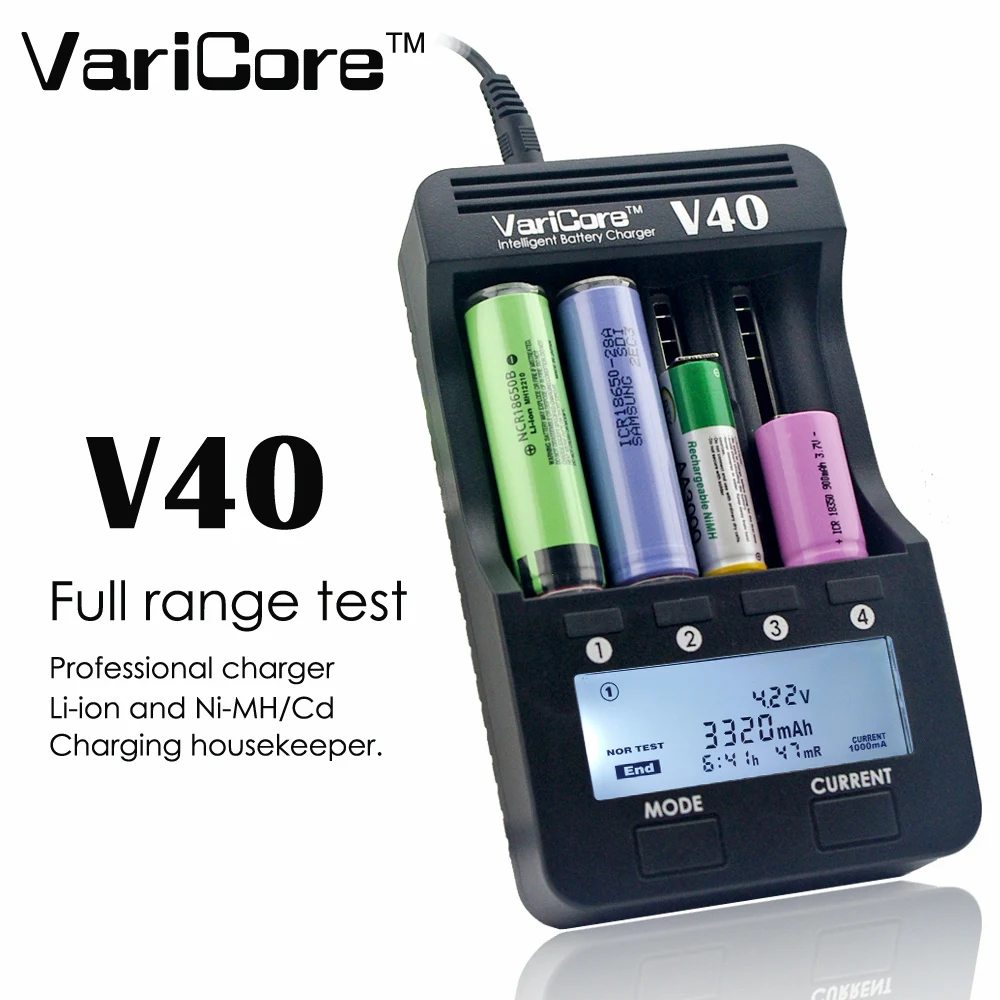 VariCore V40 New 3.7V 26650 18350 16340 18650 18500 25500 10440 17500 nik 1.2v AA AAA 5V output LCD Smart Charger