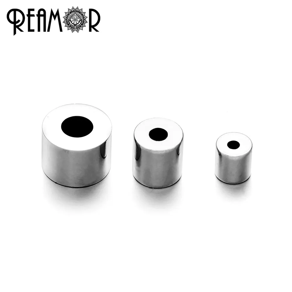REAMOR 5pcs Logo Blank Beads 316l Stainless Steel 5/3/2mm Big Hole Spacer Beads Charm For DIY Bracelet Jewelry Making Accessorie