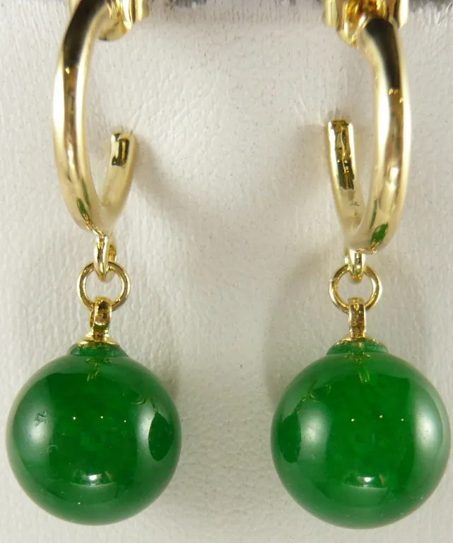 

wholesale Charming 12mm green Natural jade bead FINE earrings