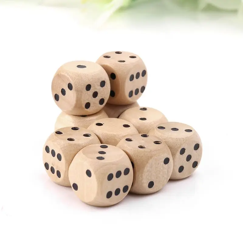 10pcs 6 Sided Wood Dice Cubes Round Corner Dice Party Kid Toys Game Tools 14*14*14mm Entertainment Digital Dice