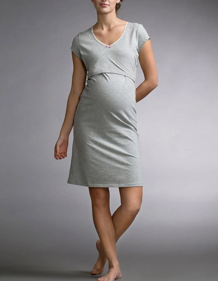 بيجامات الأمومة للحوامل ، ملابس نوم صيفية بأكمام قصيرة للرضاعة الطبيعية ، فستان حمل
