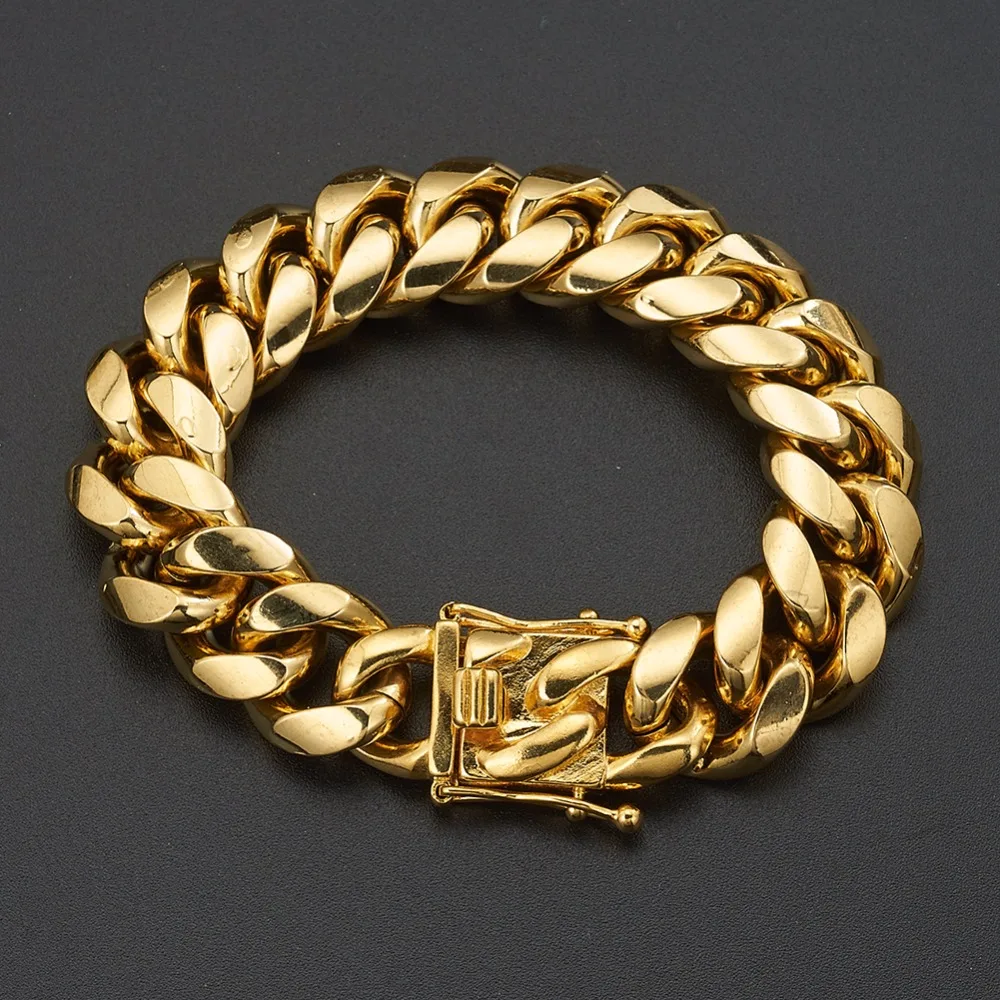 New Arrival 8/10/12/14/16/18mm 316L Stainless Steel Miami Curb Cuban Link Chain Gold Color Bracelet Mens Link jewelry Bangles