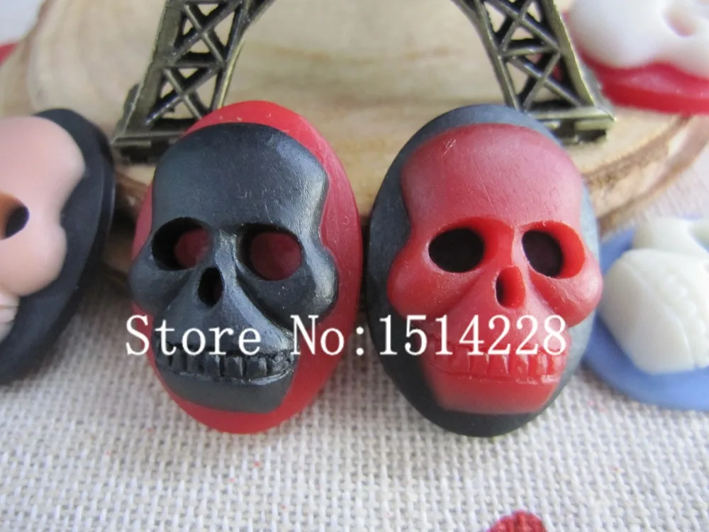 (18*25mm)Mixed colors.resin fashion skull Cameo .Resin Flatback Cabochon for Earring .jewelry Accessory.DIY