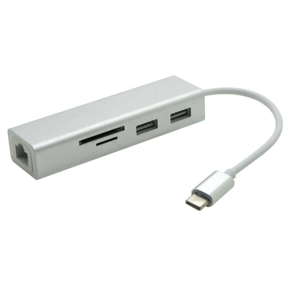 5 in 1 USB 3.1 Type C to 2 USB 3.0 Ports Hub SD/TF Card Reader RJ45 10/100/1000 Gigabit Ethernet Network Adapter Cable