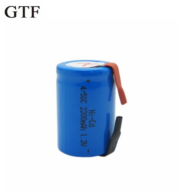 GTF 2PCS Ni-Cd 4/5 SubC Sub C 1.2V 2200mAh Rechargeable Battery With Tab