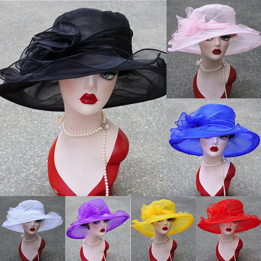 2022 Summer Hat Women Kentucky Derby Wide Brim Sun Hat Wedding Church Sea Beach Hats for Women Floppy Ladies Hat