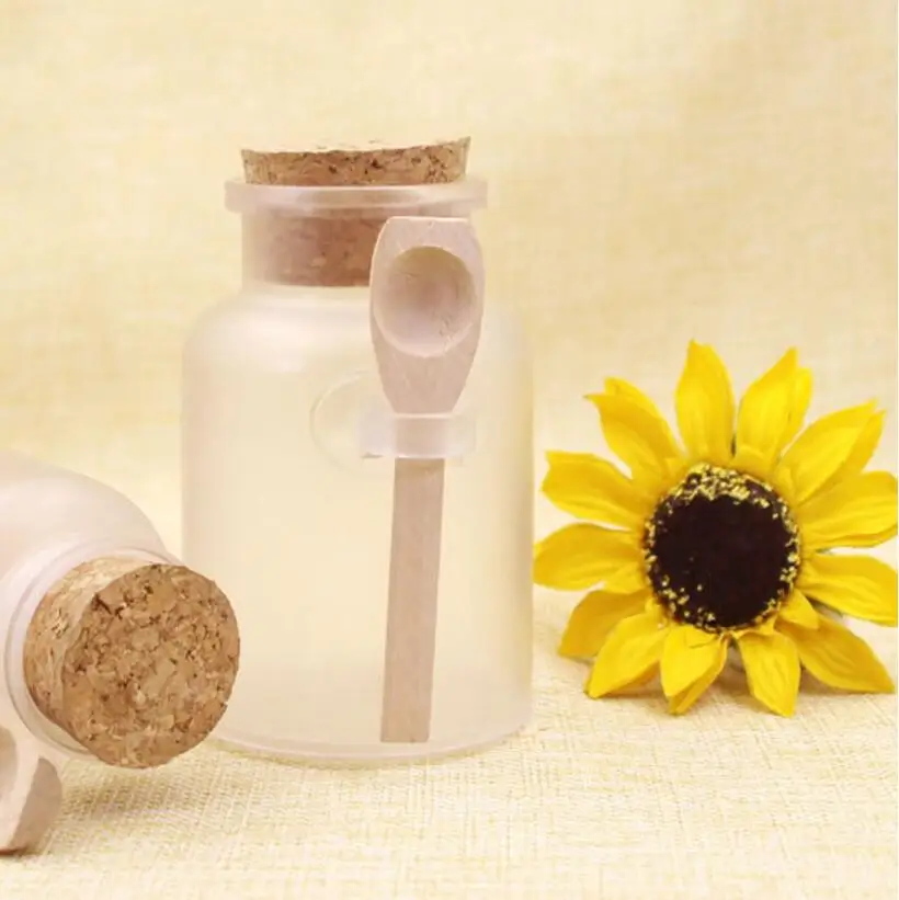 200pcs x 200g big frosted ABS plastic cosmetic packaging bath salt jar with wooden spoon
