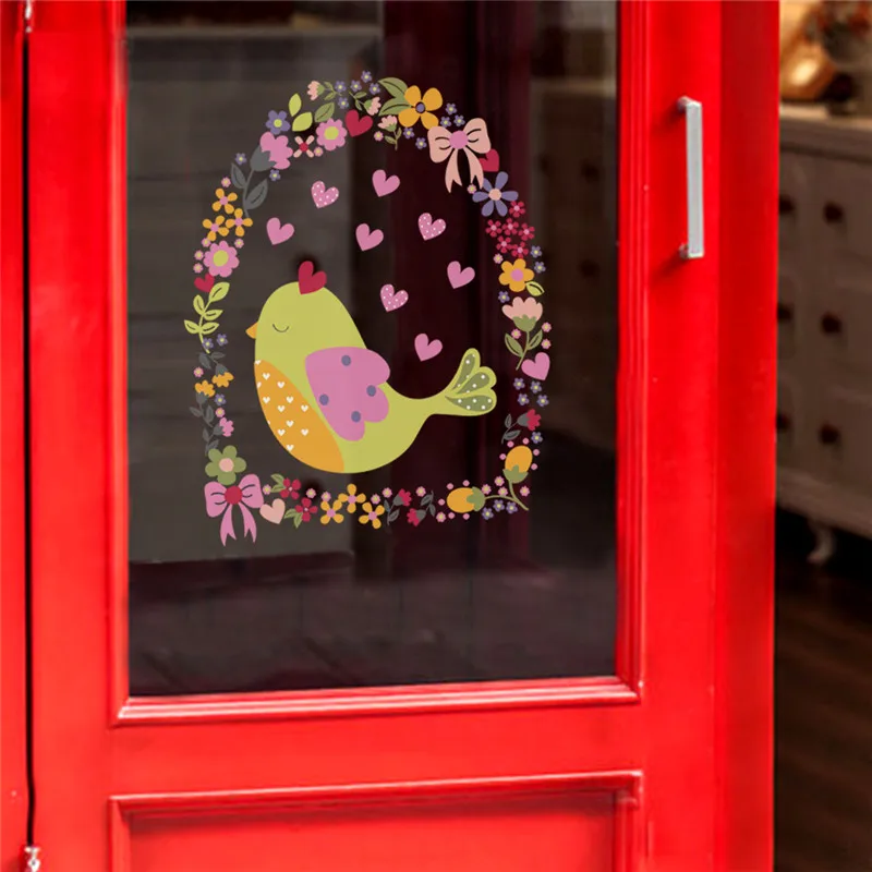 

Colorful Bird Floral Heart Wall Stickers Decal Store Restaurant Window Wedding Decoration Living Room Bedroom Decor Mural Poster