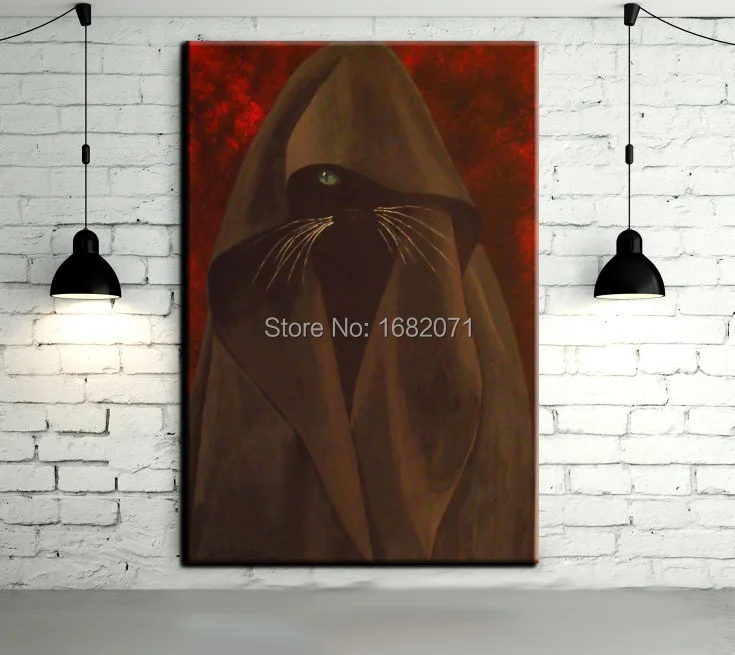 Skills Artist Hand-painted High Quality Impression Under The Cloak Mysterious Cat Oil Paintings Cat Oil Painting On Canvas