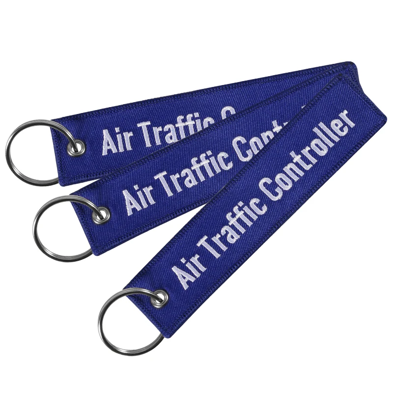 3 PCS/LOT Remove Before Flight ATC Key Chain Jewelry Embroidery Blue Air Traffic Controller Key Ring Chain for Fashion Keychains